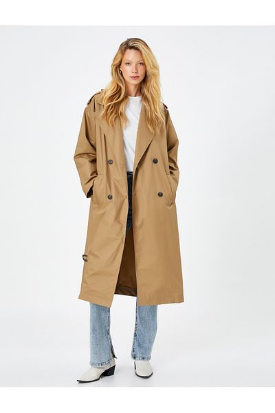 Koton Midi Belted Trench Coat - Pocket Detail and Buttons