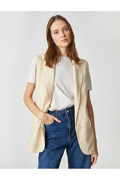 Koton Blazer Yelek Keten Karışımlı Tek Düğmeli
