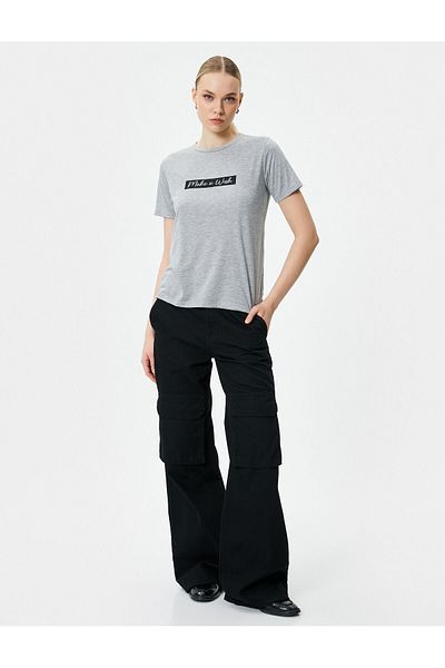 Koton Slogan Printed T-Shirt Short Sleeve Crew Neck