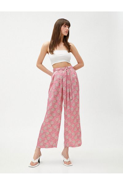 Koton Geblümte Hose, breiter Beingürtel, detailliert