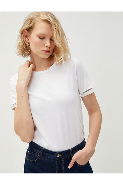 Koton Sleeve Detailed T-Shirt Cotton