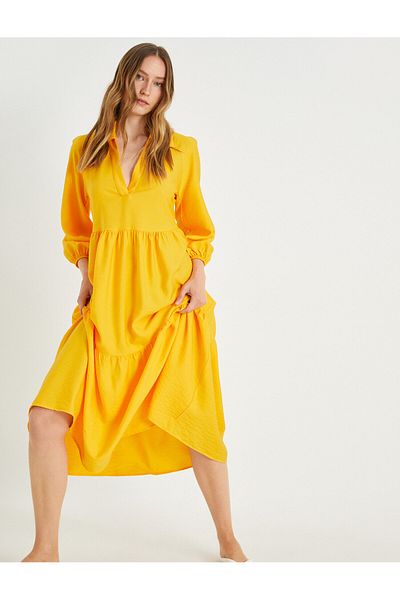 Koton Ruffle Midi Balloon Sleeve Dress Polo Neck