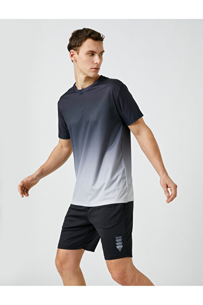 Koton Sport-T-Shirt mit abstraktem Aufdruck, Rundhalsausschnitt, kurze Ärmel