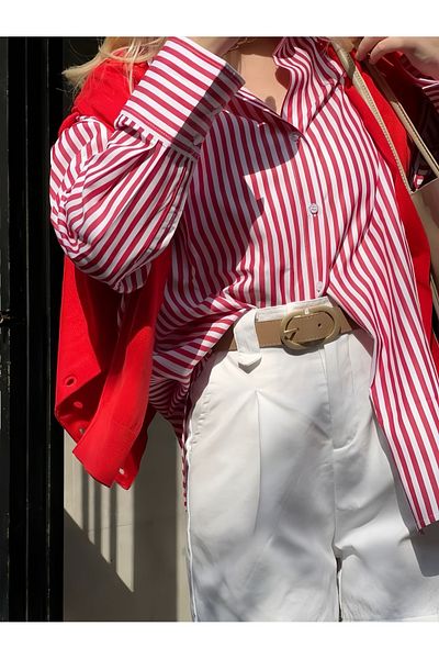coder C1055 Model Burgundy Striped over Fit Shirt