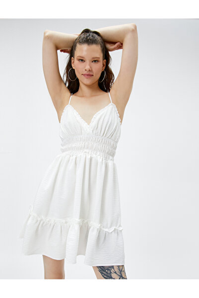 Koton Rochie mini Bretele subțiri Decolteu în V Volane Volan texturat