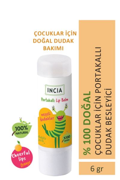 Incia Cremă de îngrijire a buzelor pentru copii, 100% naturală, pentru hrănirea buzelor, portocale, pe bază de plante, 6 g