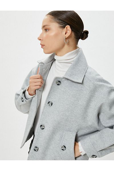 Koton Soft Texture Crop Shirt - Double Pocket, Long Sleeve, Flap Jacket