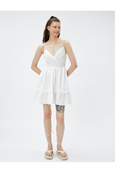 Koton Rochie mini Bretele subțiri Decolteu în V Volane Volan texturat