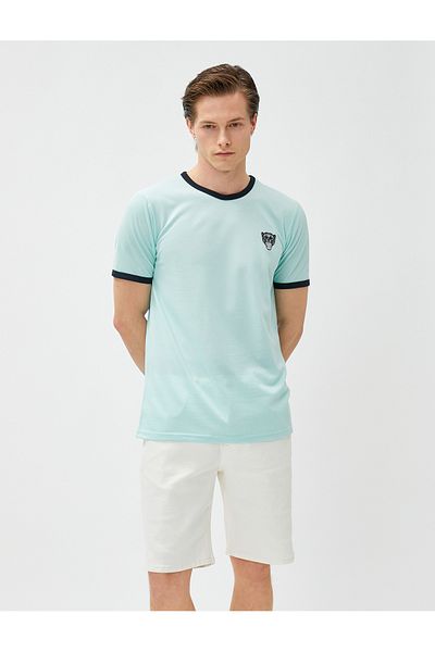 Koton Dog Embroidered T-Shirt Crew Neck Slim Fit Short Sleeve