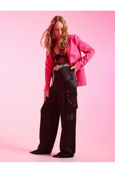 Koton Pantaloni cargo din satin cu picioare late