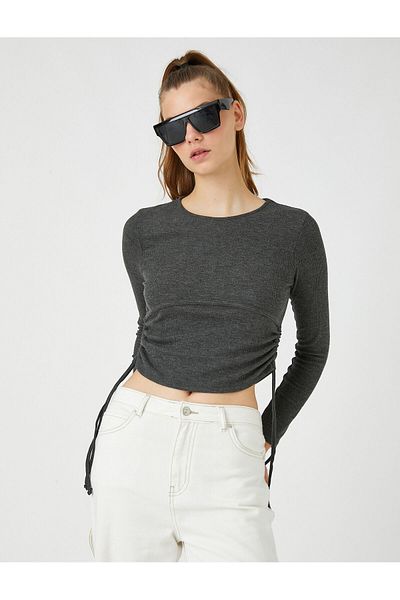 Koton Long Sleeve T-Shirt Crop Gathered