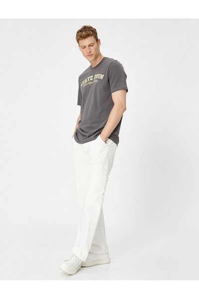 Koton Crew Neck Slogan Printed Cotton T-Shirt