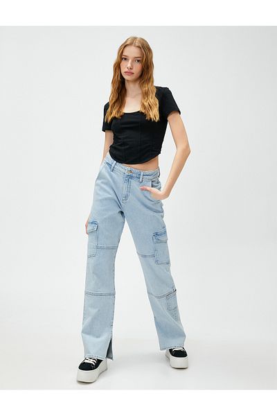 Koton Cargo-Jeans, gerade Jeans, hohe Taille, gerades Bein – Eve Jeans