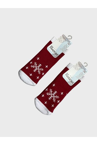 Pandora Children's Red and White New Year's Themed Pine Patterned Washed Perfumed 2-Piece Towel Socks
