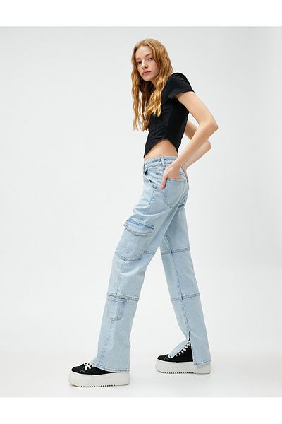 Koton Cargo-Jeans, gerade Jeans, hohe Taille, gerades Bein – Eve Jeans