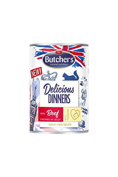 Butcher's طعام القطط المعلب من قطع لحم البقر في الجيلي من شركة Butchers Delicious Dinners - 400 جم
