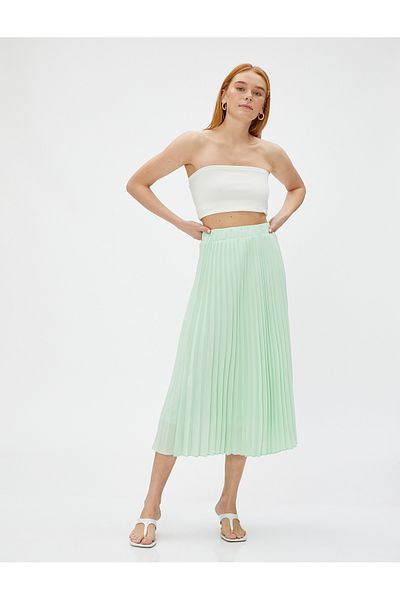 Koton Midi Skirt Pleated Chiffon Elastic Waist