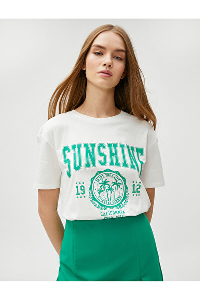 Koton Μπλουζάκι με στάμπα, κοντό μανίκι, βαμβακερό λαιμόκοψη