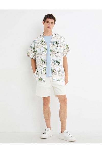 Koton Denim Shorts Elastic Waist Buttoned Pocket Detailed Layered Legs