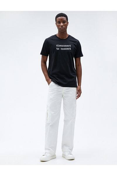 Koton Crew Neck Slim Fit Cotton T-Shirt - Slogan Printed