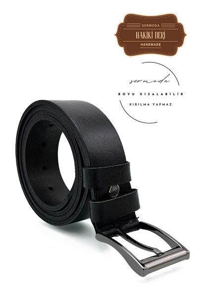 Moda Anna Μαύρη ζώνη τζιν ίσια από φυσικό δέρμα 38 mm