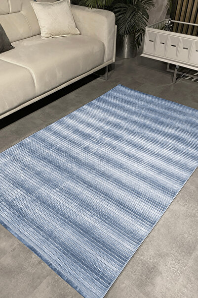 Halı Sepeti Luxess Cool 402 Mavi Hav Toz Vermez Salon Halısı Kesme Halı Yolluk Kaymaz Taban Halı