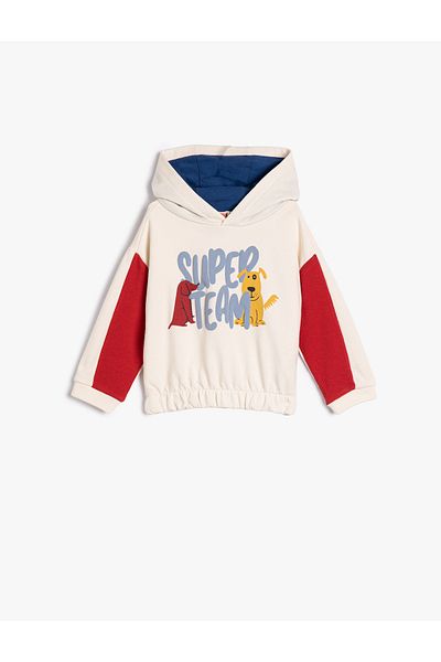 Koton Hooded Sweatshirt Color Contrast Dog Printed Cotton