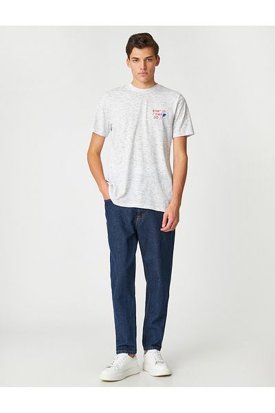 Koton Λιωμένο T-Shirt Slogan Printed Slim Fit