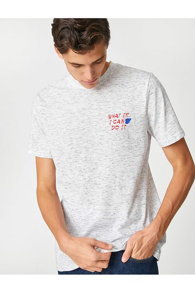 Koton Λιωμένο T-Shirt Slogan Printed Slim Fit
