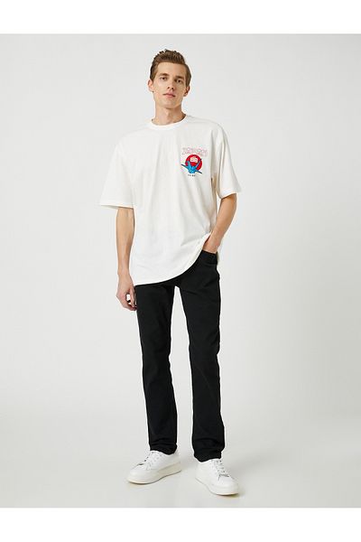 Koton Oversize T-Shirt Far East με στάμπα με λαιμόκοψη κοντό μανίκι