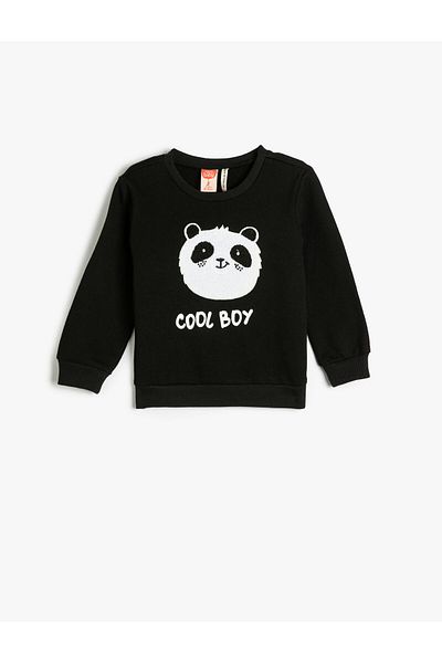 Koton Teddy Bear Printed Sweatshirt Long Sleeve Raised Cotton