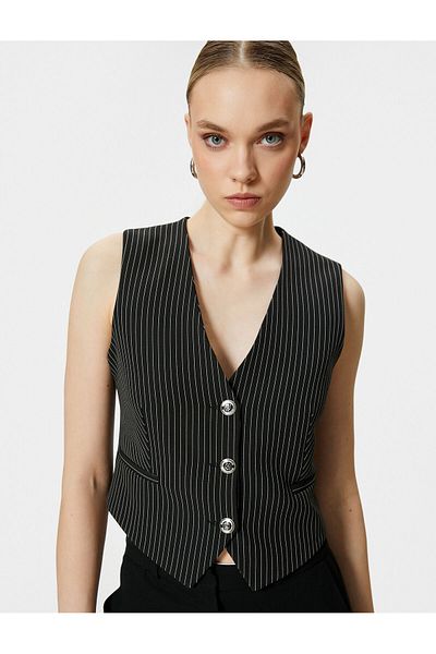 Koton Blazer Vest V-Neck with Metal Button Pocket