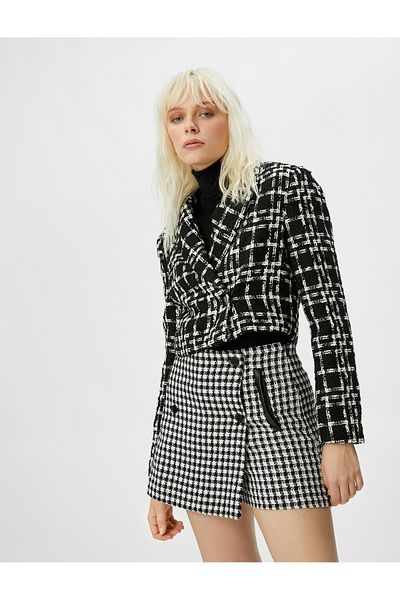 Koton Fustă pantaloni scurți dublu din tweed - piele artificială cu detaliu de nasturi și buzunare
