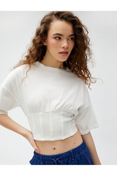 Koton Crop Tričko Korzet Pas Krátký Rukáv Crew Výstřih Bavlna