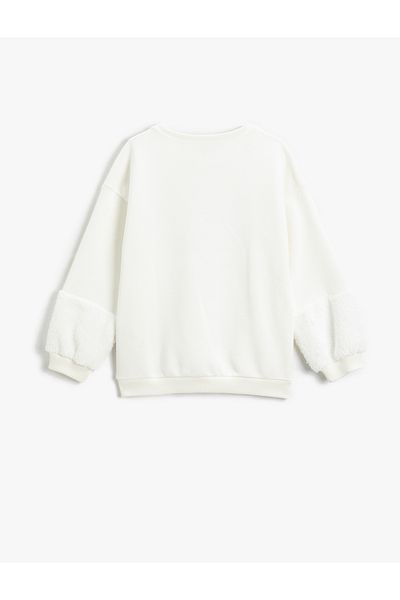 Koton Plush Detailed Sweatshirt Sequin Sequin Embroidered Crew Neck Ribbed