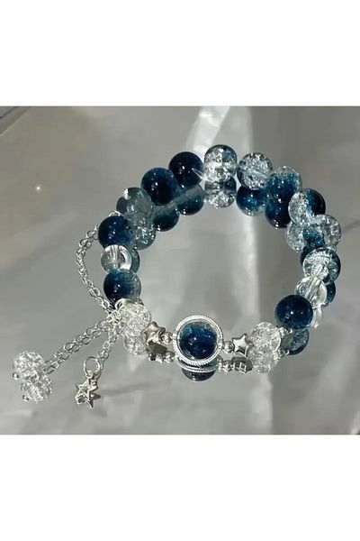Silpus Vintage 2-Piece Stone Bracelet - Moon Stone Butterflies & Galaxy Star Quartz