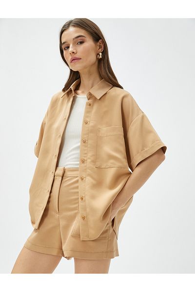 Koton Hemd aus Modalmischung mit Taschendetail, bequemer Schnitt