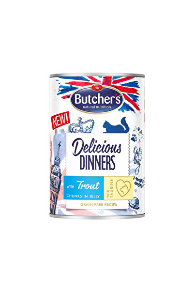 Butcher's طعام القطط المعلب من Butchers Delicious Dinners Trouts Chunks In Je...