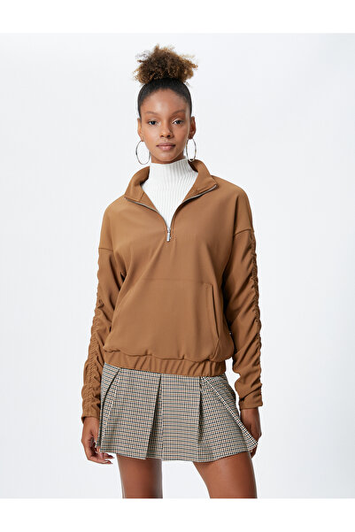 Koton Mikina s polovičním zipem Klokaní kapsa Ruffle Detail Stojáček