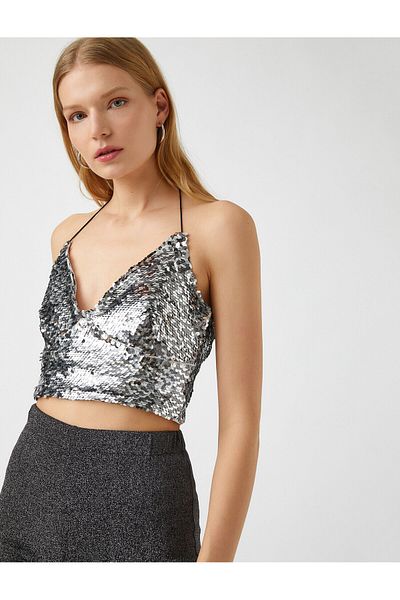 Koton Crop Sequin Μπλούζα Λεπτές τιράντες
