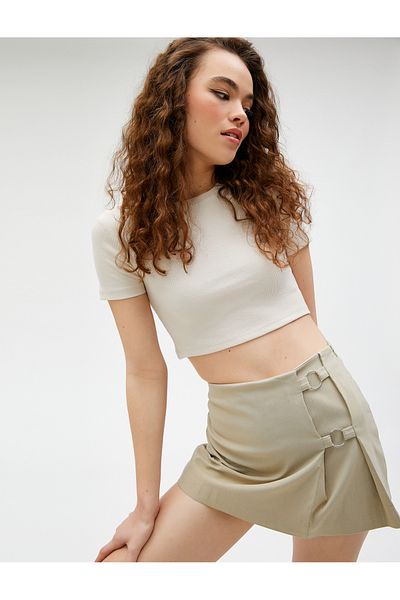 Koton Tricou Crop Decolteu Crew mânecă scurtă Ribbed