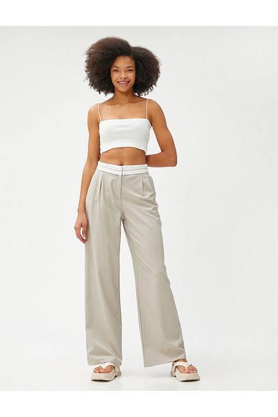 Koton Fabric Trousers Wide Leg Waist Detailed Pocket Pleated