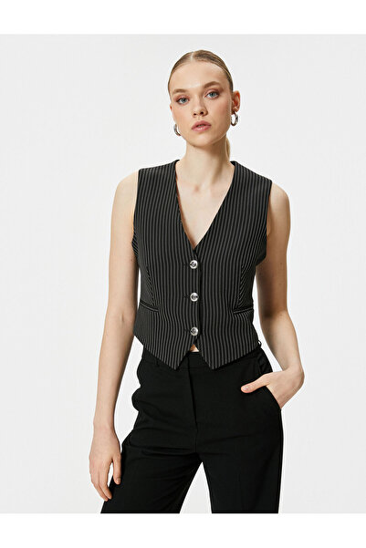 Koton Блейзър жилетка с V-образно деколте и джоб с метални копчета