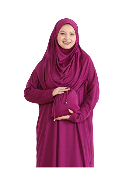 Modish Group Pursed Prayer Dress Scarf Ready Hijab Clothing Turban Muslim Clothes Suit - Fuchsia