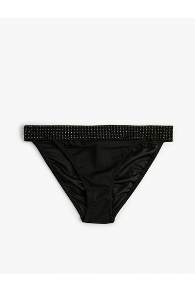 Koton Partea de jos a bikini brodat cu talie normală din țesătură mată