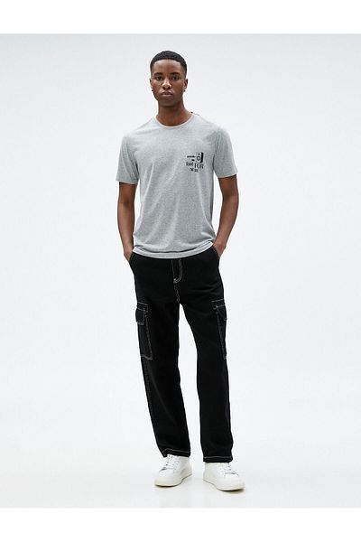 Koton Σλόγκαν εμπριμέ T-Shirt Crew Neck Slim Fit Κοντό μανίκι