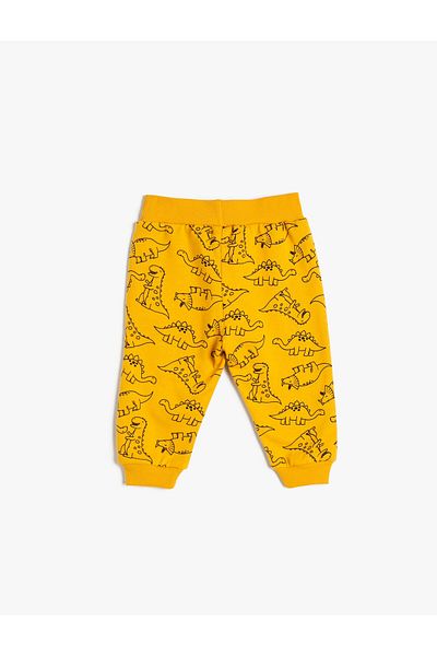 Koton Pantaloni de sport Jogger, cu imprimeu de dinozaur, cravată în talie, bumbac cu nervuri