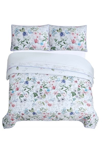 Orange Bed & Bath New Big | Double Size Bed Quilt 3 Pieces - Big Garden Lilac | White 259 × 236 Cm