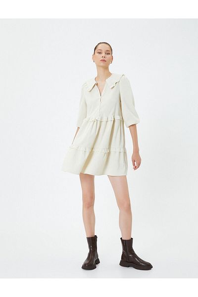 Koton Balloon Sleeve Dress Wide Baby Collar Button Detailed Ruffle Layered