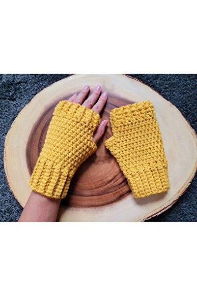 YOS TREND Sarı Renk Kadın Yarım Parmaksız Eldiven - Şık ve Rahat Tasarım